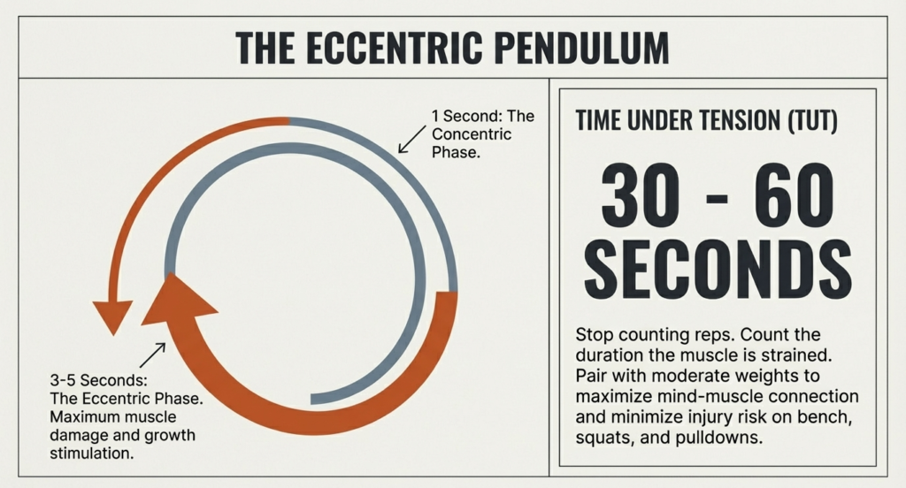 eccentric phase timing muscle growth 3 to 5 seconds tut concept