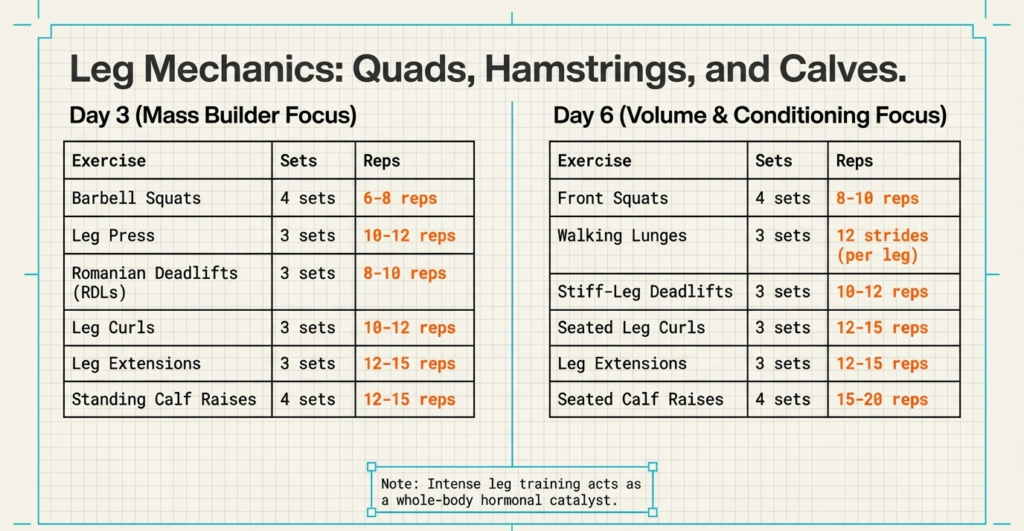 leg day workout routine including squats lunges deadlifts for lower body muscle growth