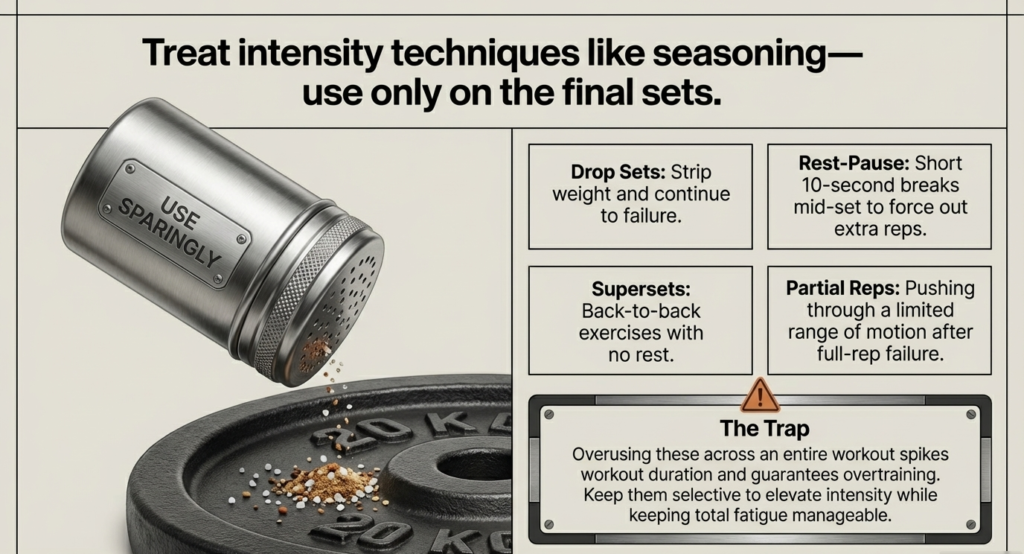 drop sets rest pause supersets and partial reps explained