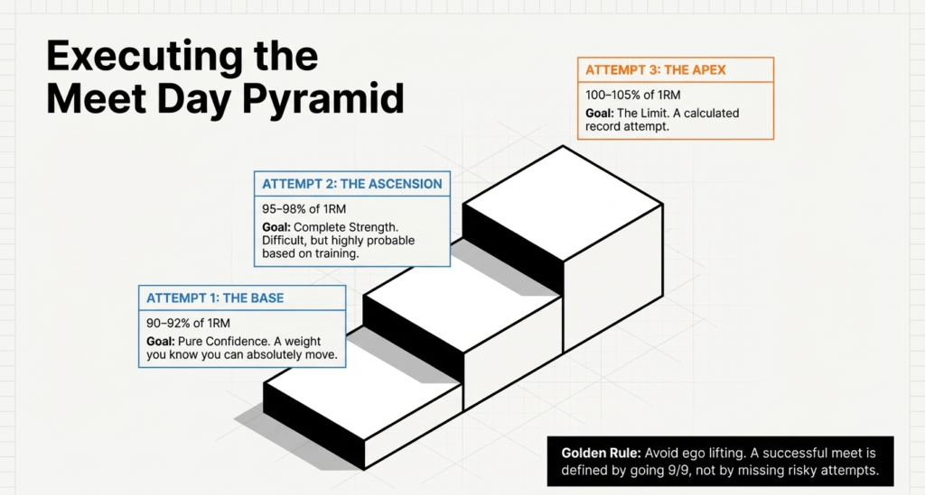 Pyramid diagram showing first, second, and third attempts in powerlifting