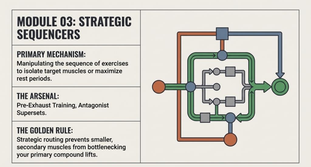 workout sequencing pre exhaust supersets training strategy diagram
