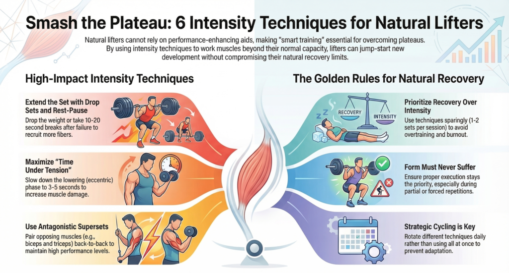intensity techniques natural lifters infographic drop sets tut supersets recovery tips