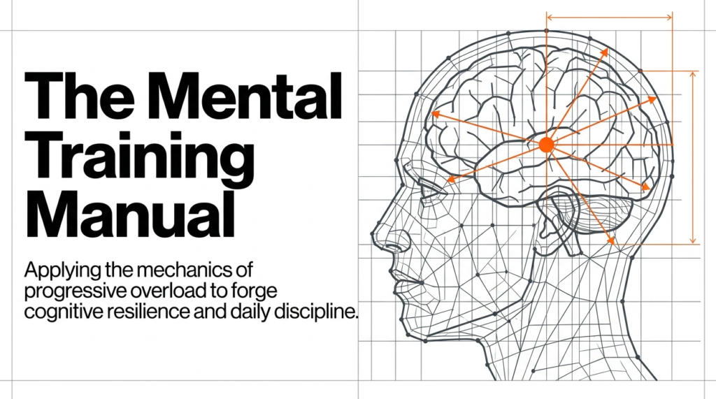 Illustration of a human brain with structured lines showing mental training and discipline development