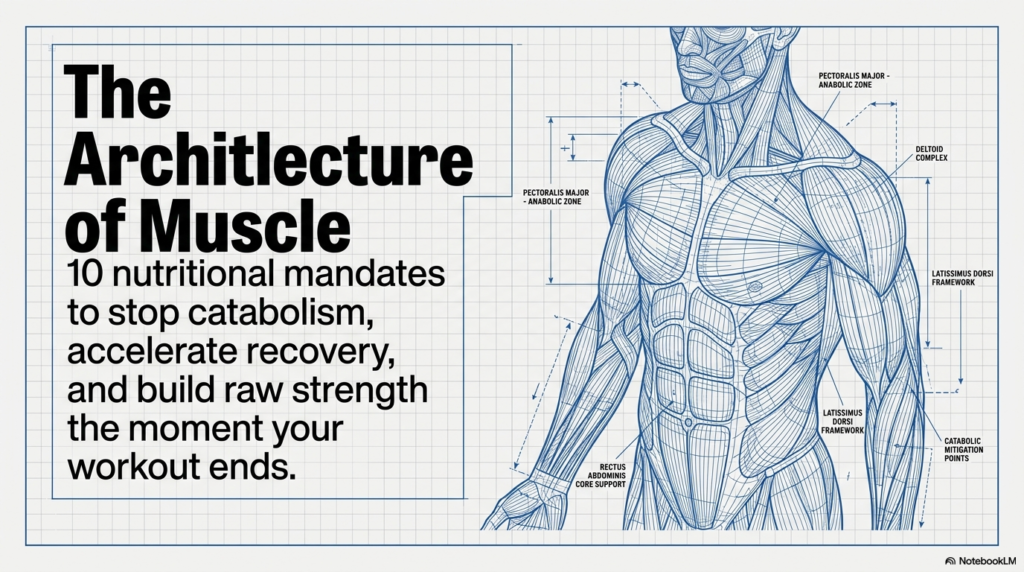 Muscle anatomy diagram explaining post-workout nutrition and anabolic recovery process