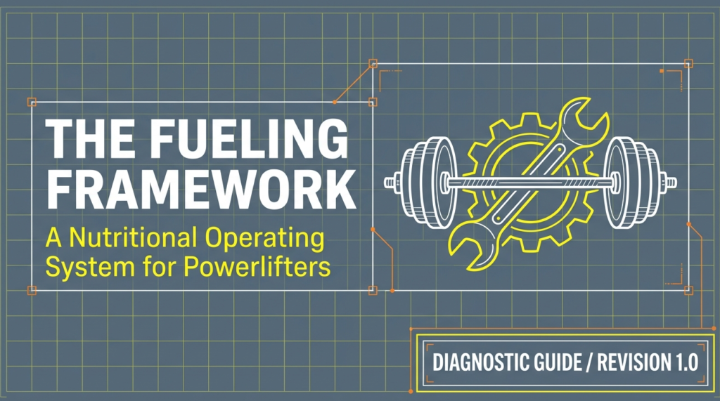Powerlifting nutrition framework infographic showing fueling system, strength training, and recovery strategy, Powerlifting Meal Prep