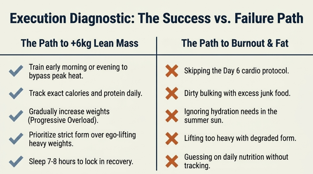 comparison of summer bulking success habits versus common mistakes like skipping cardio