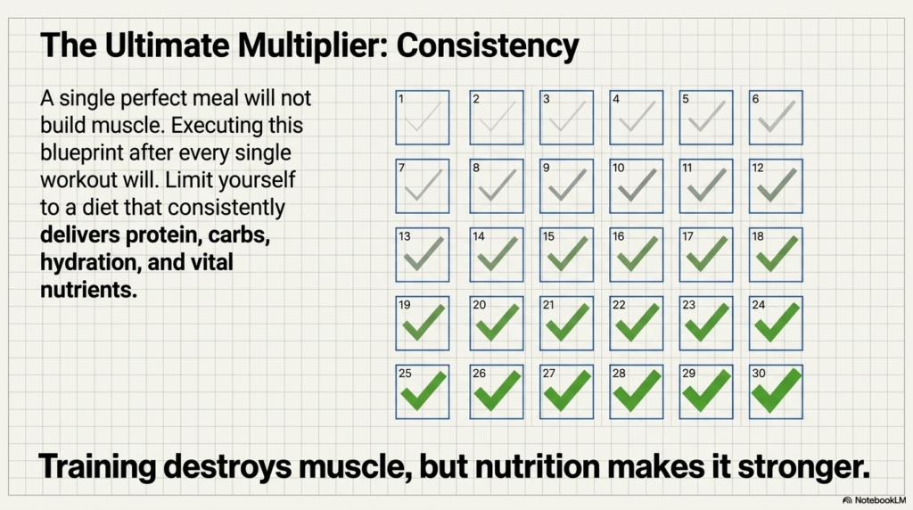 Calendar showing consistent post workout nutrition habits for muscle growth