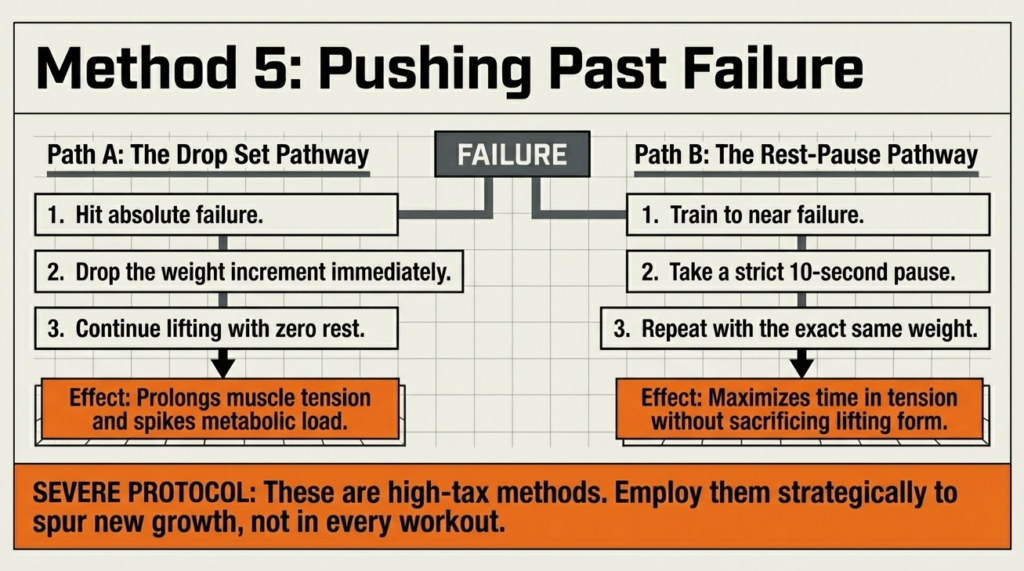 Diagram explaining drop sets and rest pause training methods