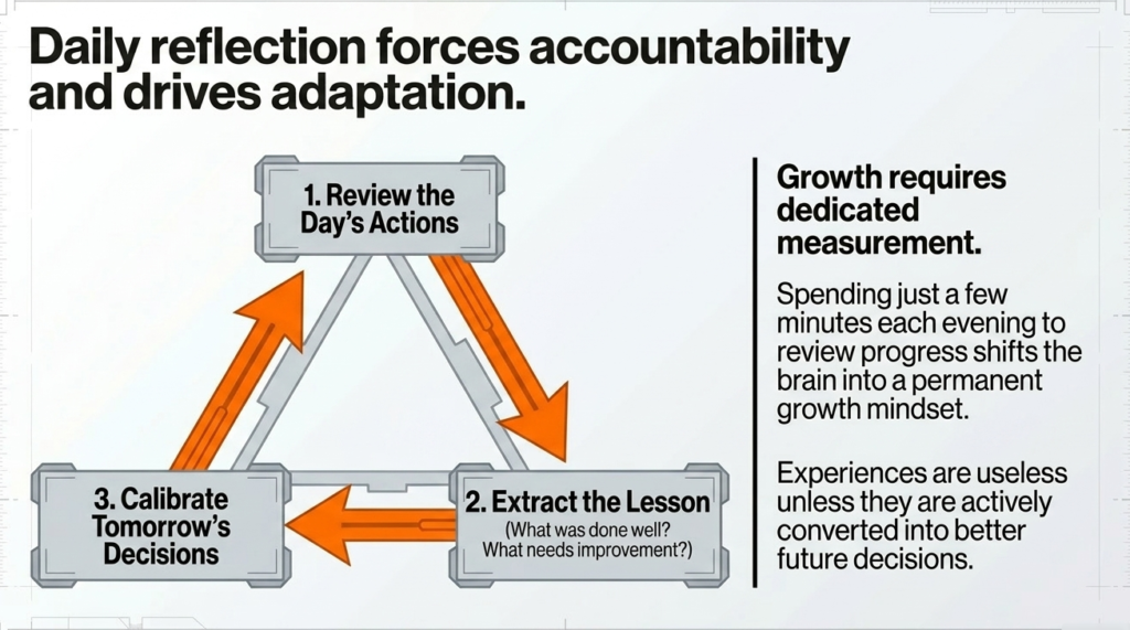 Triangle diagram showing review, learning, and improvement cycle
