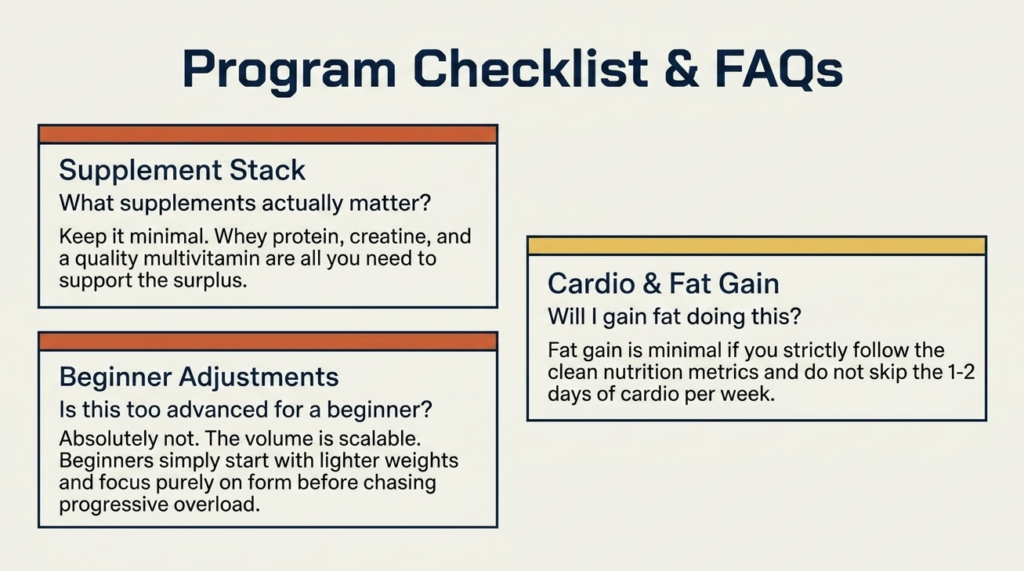 summer bulking program checklist with supplement stack and frequently asked questions