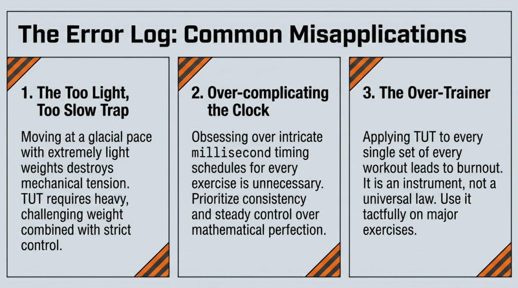 Infographic showing common mistakes in time under tension training