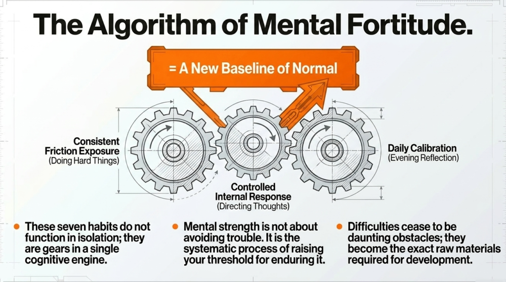 Gear system representing discipline habits working together for mental strength