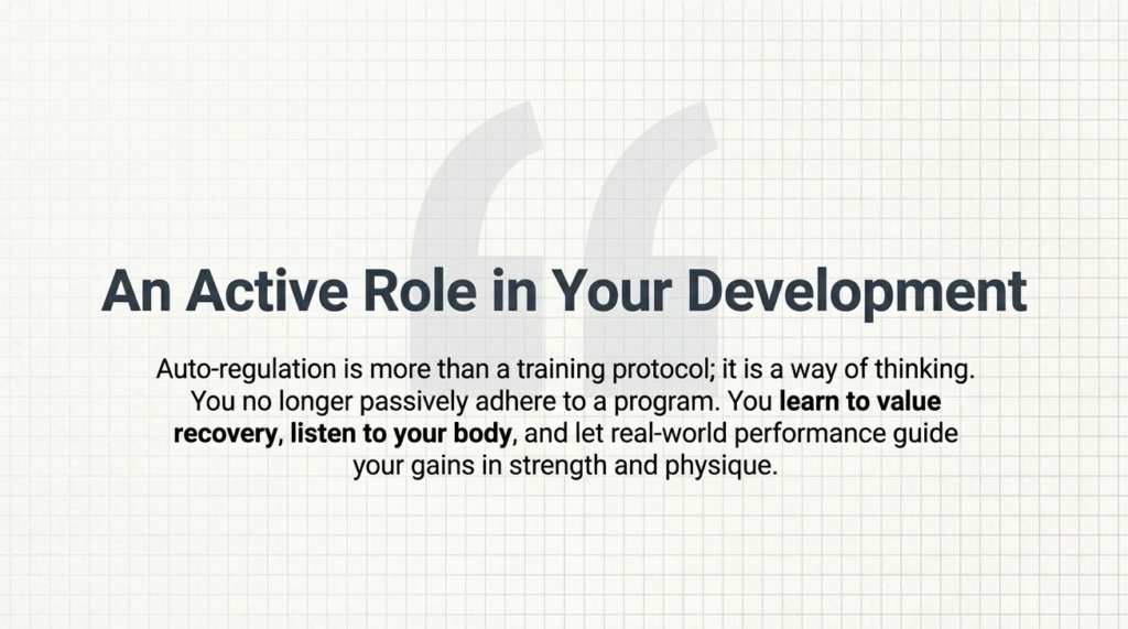 Text-based graphic emphasizing recovery, listening to your body, and performance-driven progress