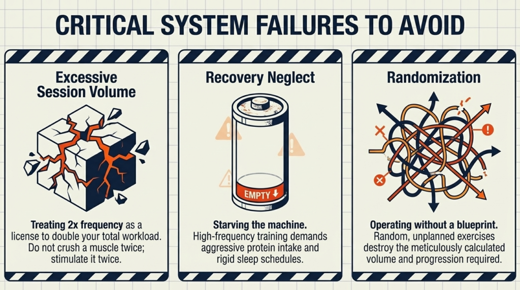 Infographic showing excessive volume poor recovery and random training mistakes in fitness