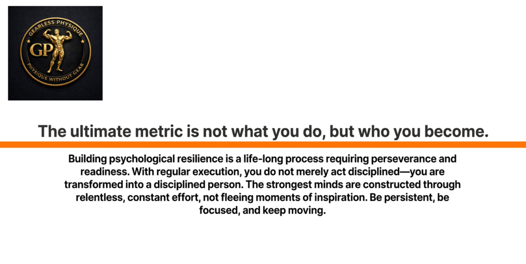 Motivational quote emphasizing long-term discipline and mental strength