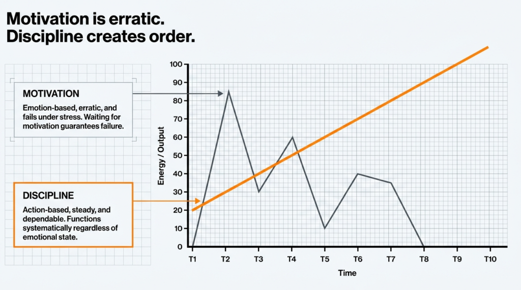 Graph comparing unstable motivation with steady discipline over time