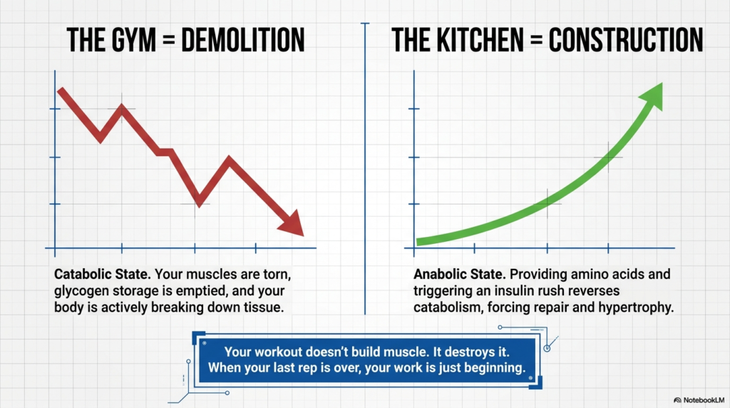 Comparison of catabolic state in gym and anabolic recovery through nutrition