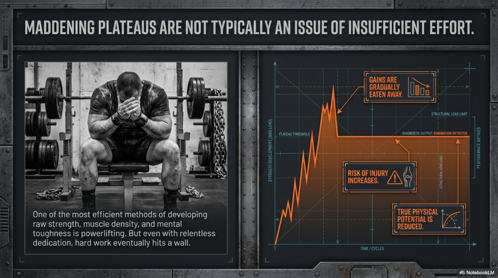 Graph showing strength plateau and decline due to training mistakes and fatigue accumulation