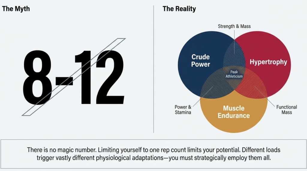 myth of 8 to 12 reps vs reality of strength hypertrophy and endurance zones
