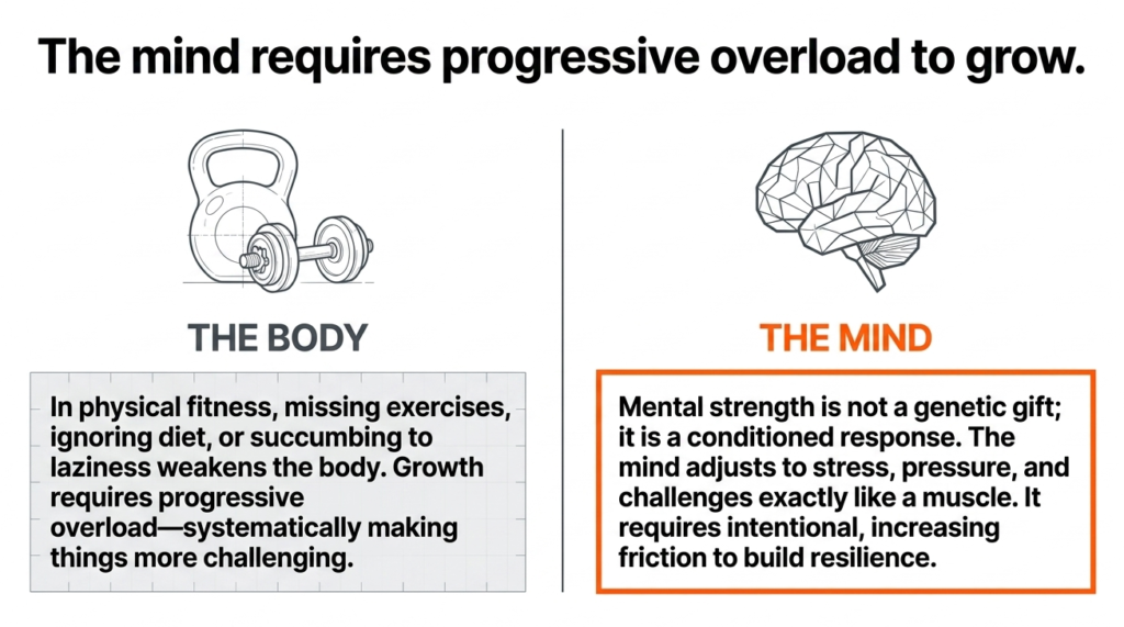 Comparison between body training and mental growth using progressive overload principles