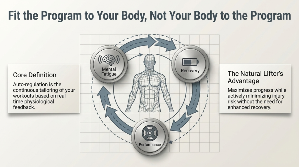Diagram showing interaction between mental fatigue, recovery, and performance in an auto-regulated training cycle