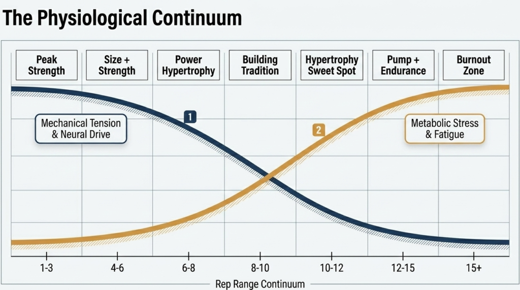 rep range continuum from strength to hypertrophy to endurance graph