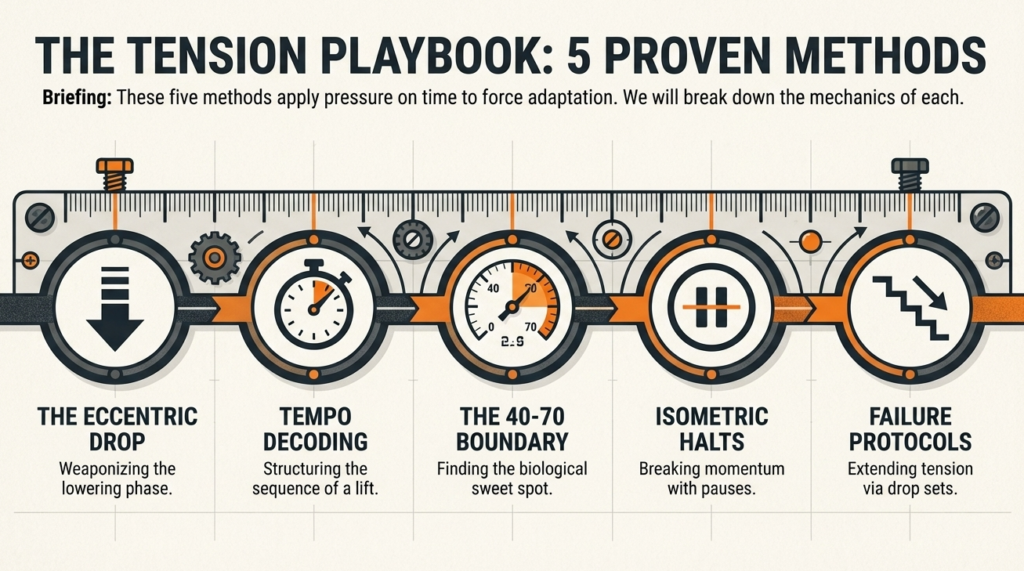 Infographic showing five methods of time under tension training