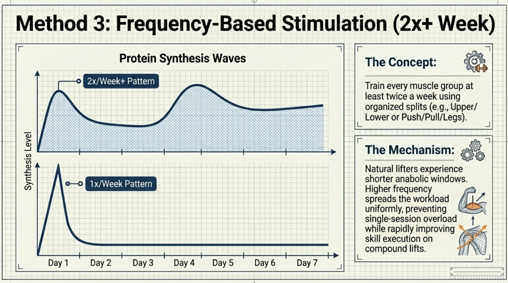 Graph comparing protein synthesis levels between training once per week and twice per week frequency