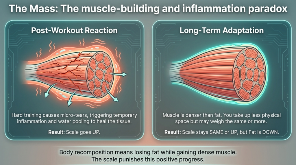Illustration showing muscle inflammation and long-term muscle growth