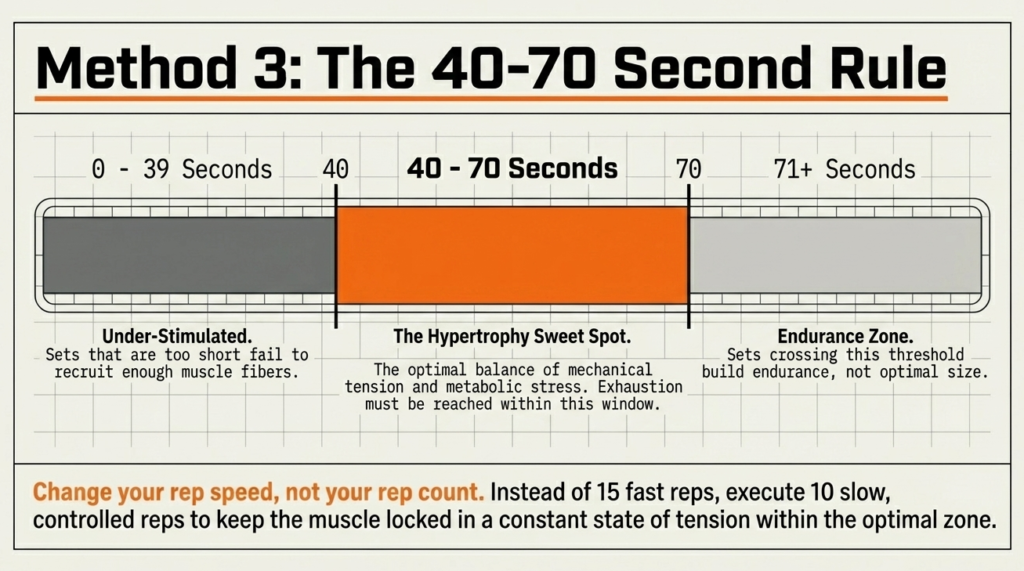 Diagram showing optimal time under tension range for muscle growth