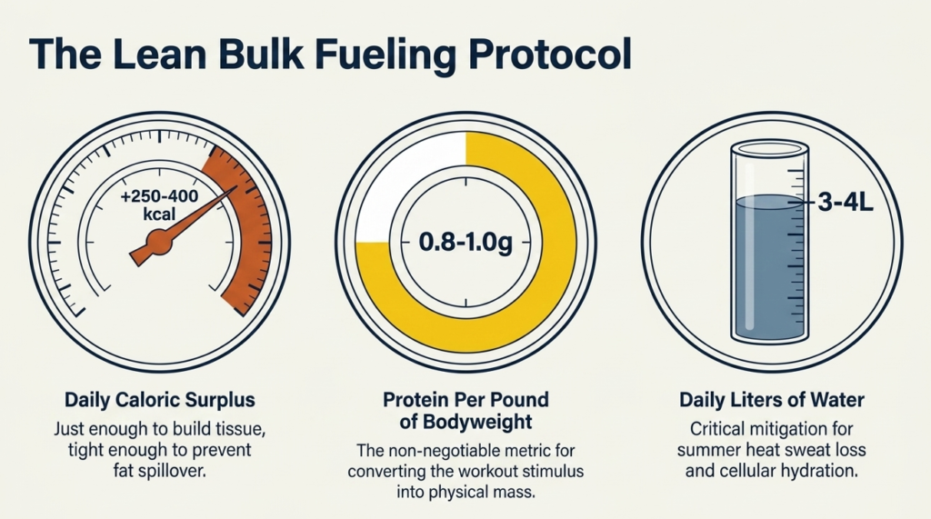 lean bulking nutrition with calorie surplus protein intake and hydration