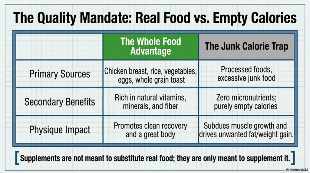 Comparison between nutrient-rich whole foods and empty calorie junk food