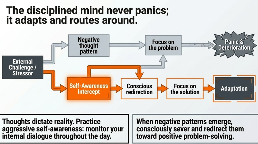 Flowchart showing transition from negative thinking to solution-focused mindset