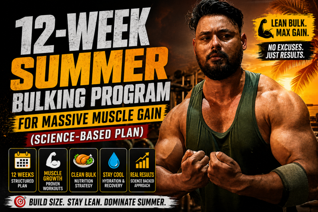 muscular man gym summer bulking program 12 week muscle gain workout plan natural bodybuilding