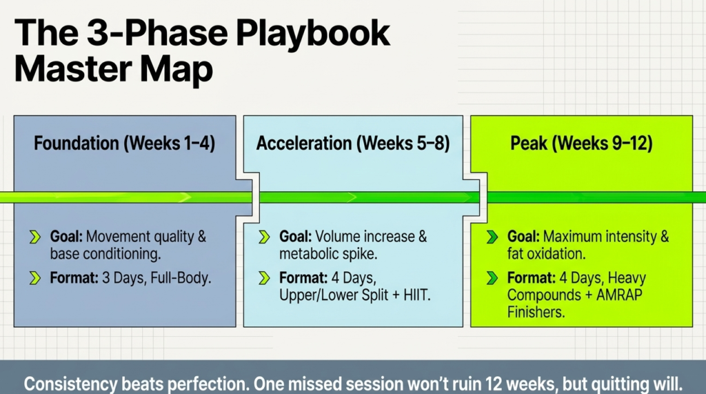 12 week fat loss phases foundation acceleration peak workout plan structure