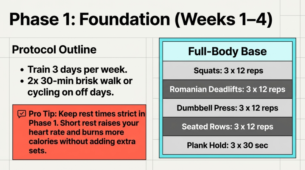 beginner full body workout plan for fat loss including squats deadlifts and planks
