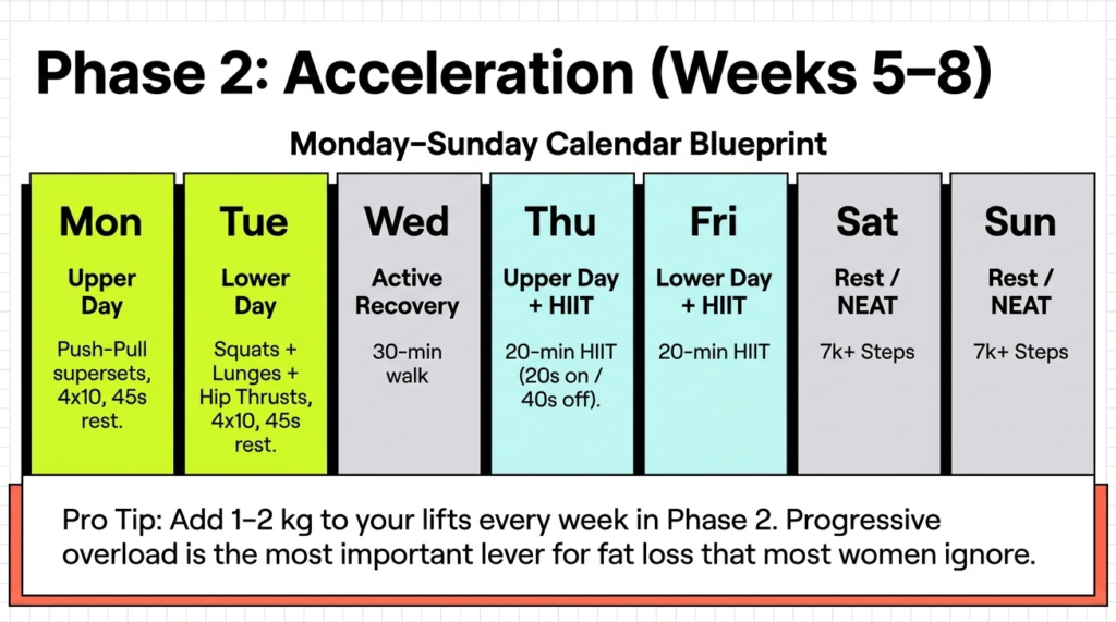 upper lower workout split with HIIT for fat loss weekly training schedule