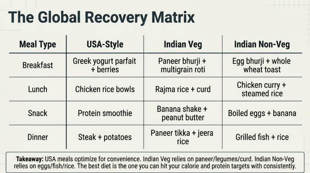 Comparison of USA-style Indian vegetarian and Indian non-vegetarian bodybuilding meals