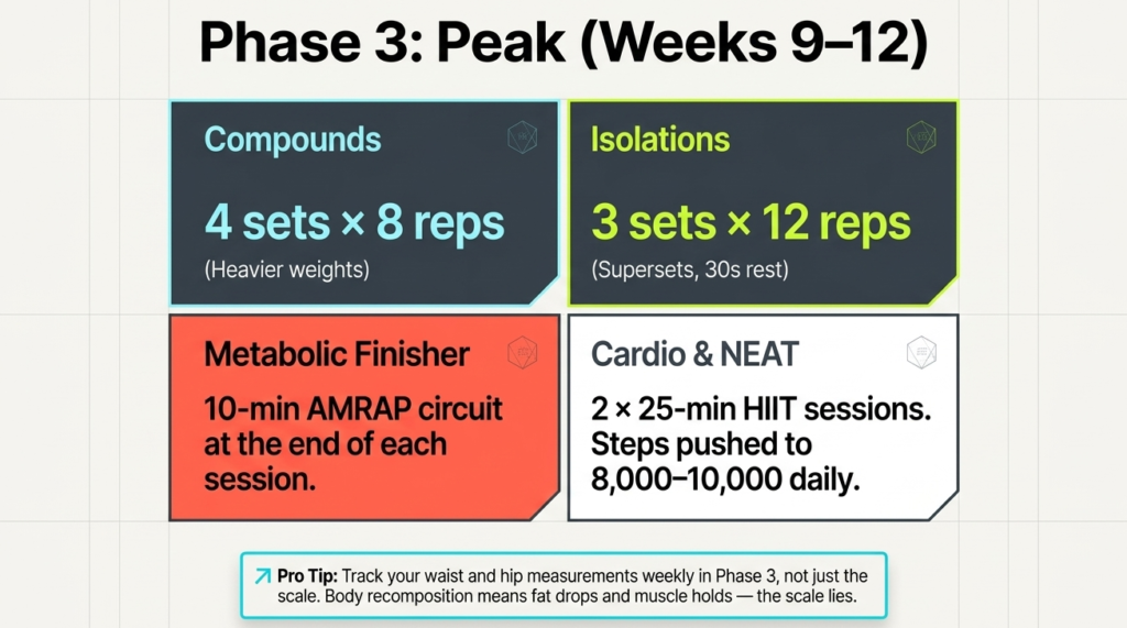 advanced fat loss workout including heavy lifting supersets and HIIT cardio