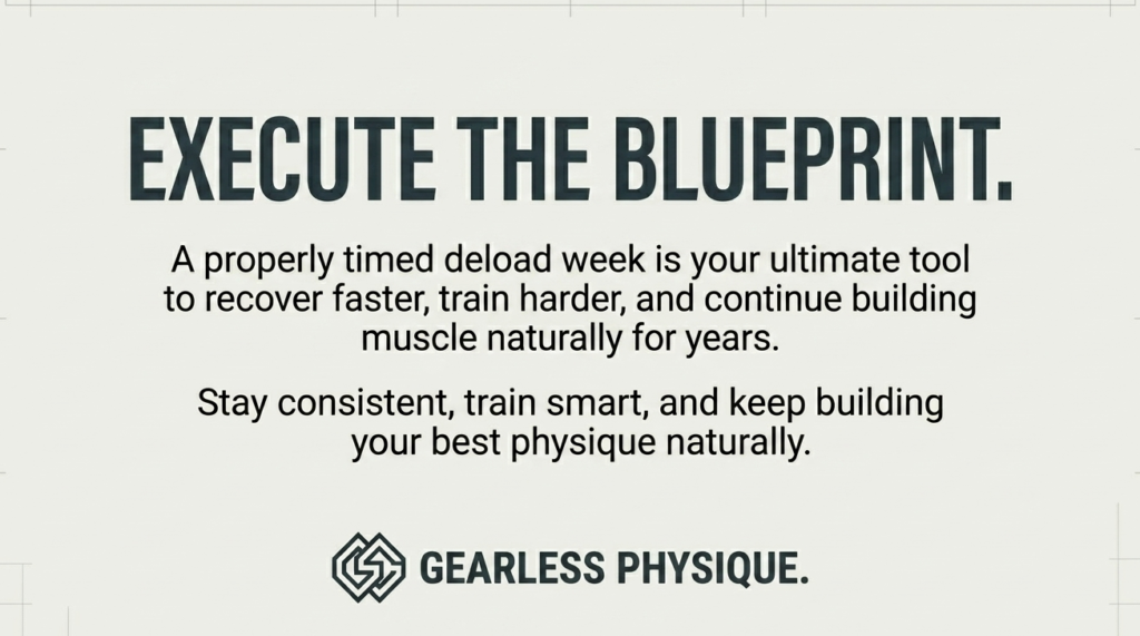Motivational deload week conclusion banner for natural bodybuilding
