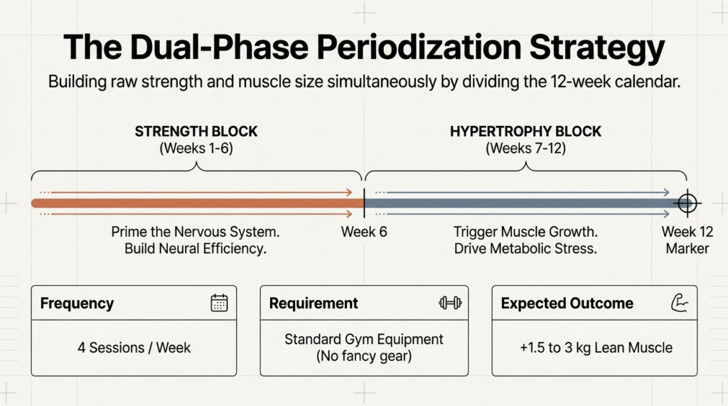 12-week strength and hypertrophy periodization training timeline
