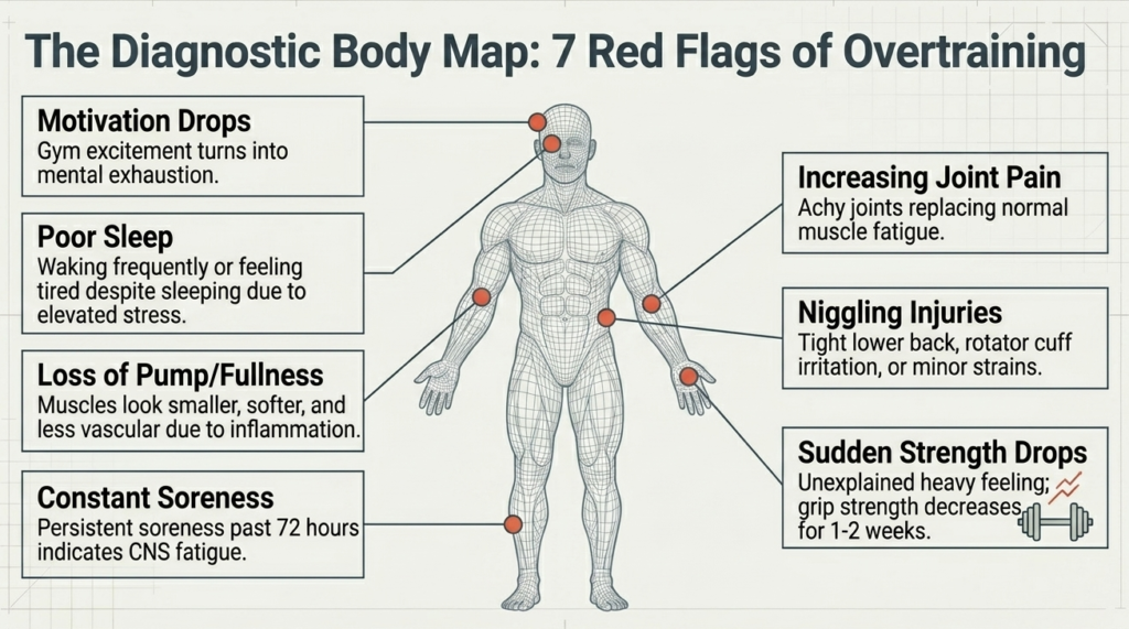 Signs you need a deload week in bodybuilding including poor sleep and joint pain
