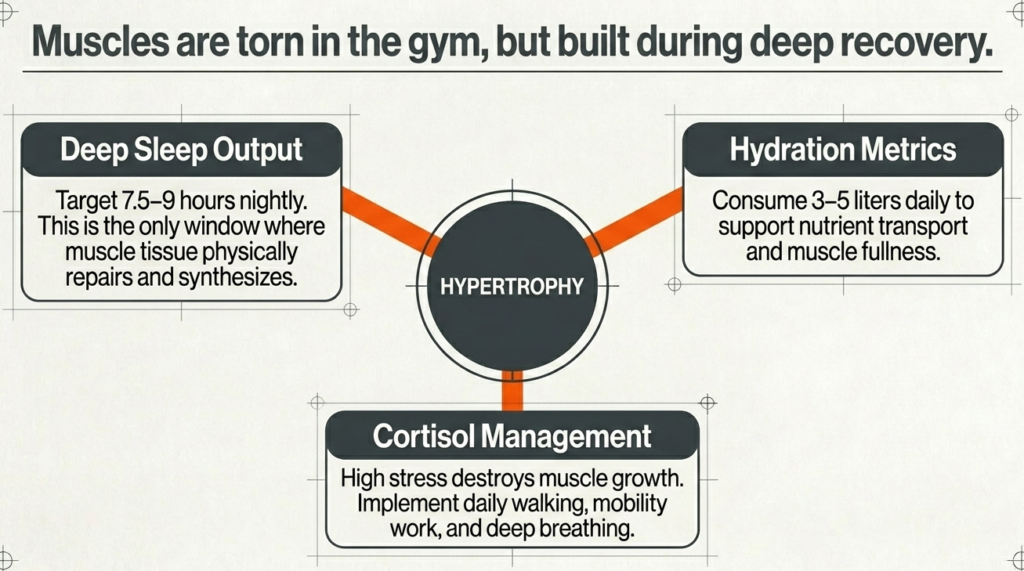 sleep hydration and stress management for muscle recovery and hypertrophy