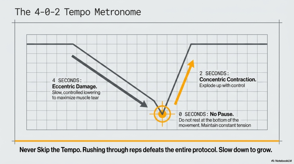 Diagram explaining the 4-0-2 tempo used in German Volume Training workouts
