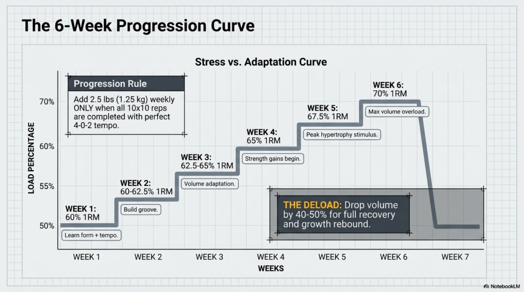 Progressive overload roadmap for a six-week German Volume Training cycle